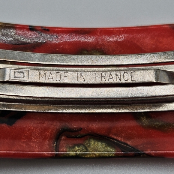 VINTAGE Red Swirl Plastic Hair French Barrette Made in France - Picture 4 of 5